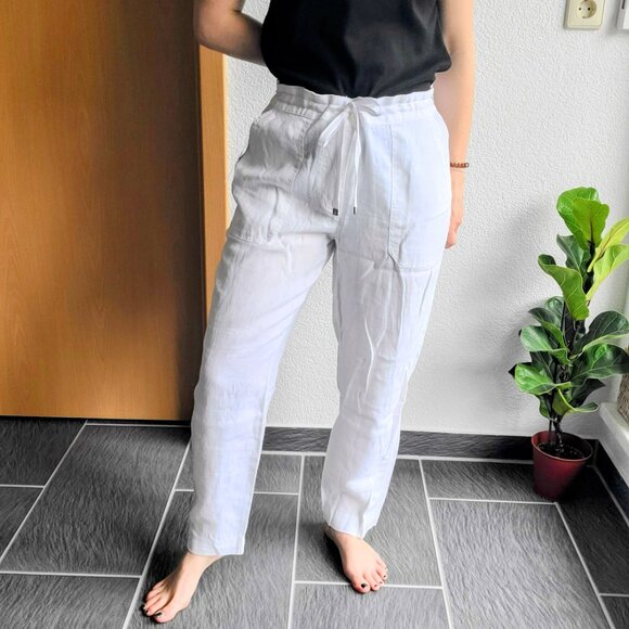 Lauren Ralph Lauren White 100% Linen Drawstring Straight Leg Pants Size 8 - Picture 4 of 16